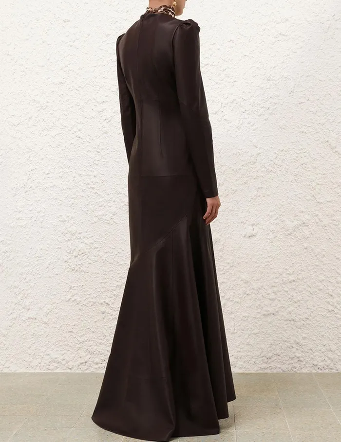 Women Clothing Zimmermann Illustration Leather Dress Mahogany