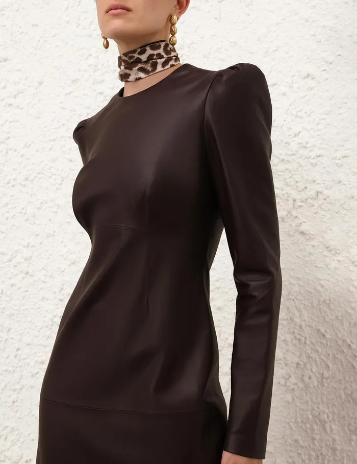 Women Clothing Zimmermann Illustration Leather Dress Mahogany
