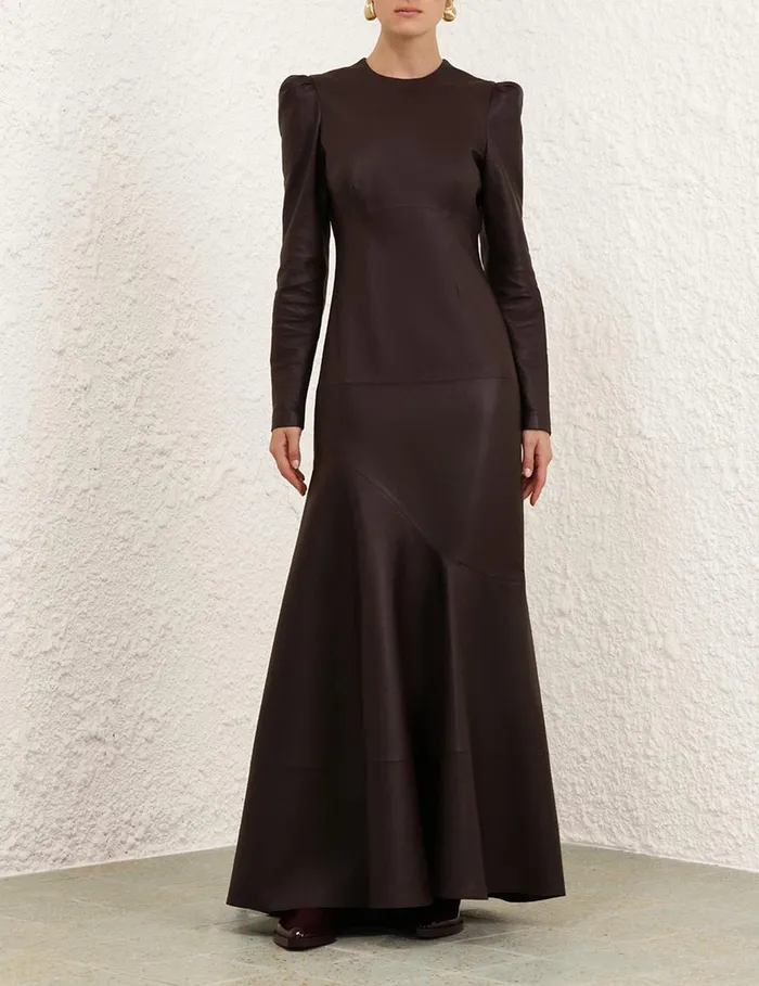 Women Clothing Zimmermann Illustration Leather Dress Mahogany