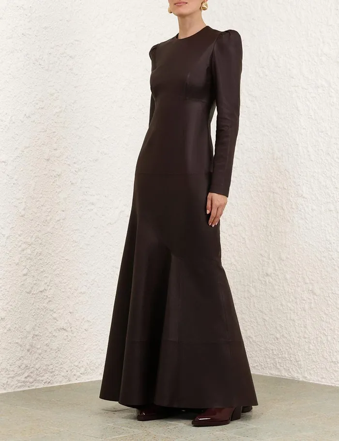 Women Clothing Zimmermann Illustration Leather Dress Mahogany