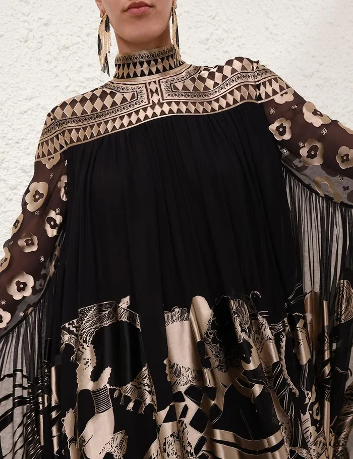 Women Clothing Zimmermann Illustration Otto Gown Blacktea