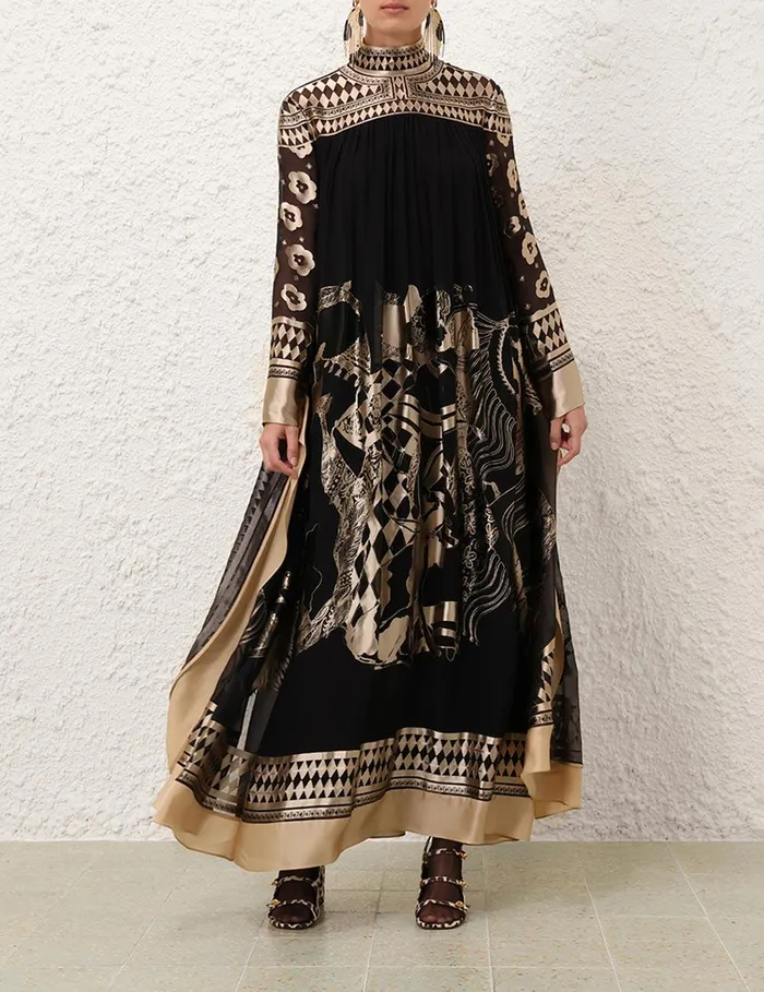 Women Clothing Zimmermann Illustration Otto Gown Blacktea