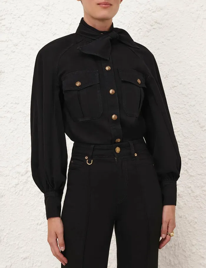 Women Clothing Zimmermann Illustration Raglan Shirt Onyx