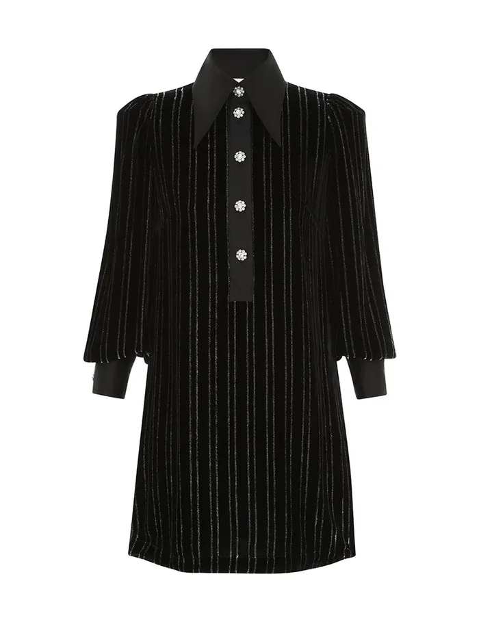 Women Clothing Zimmermann Illustration Velvet Mini Dress Blacksilver