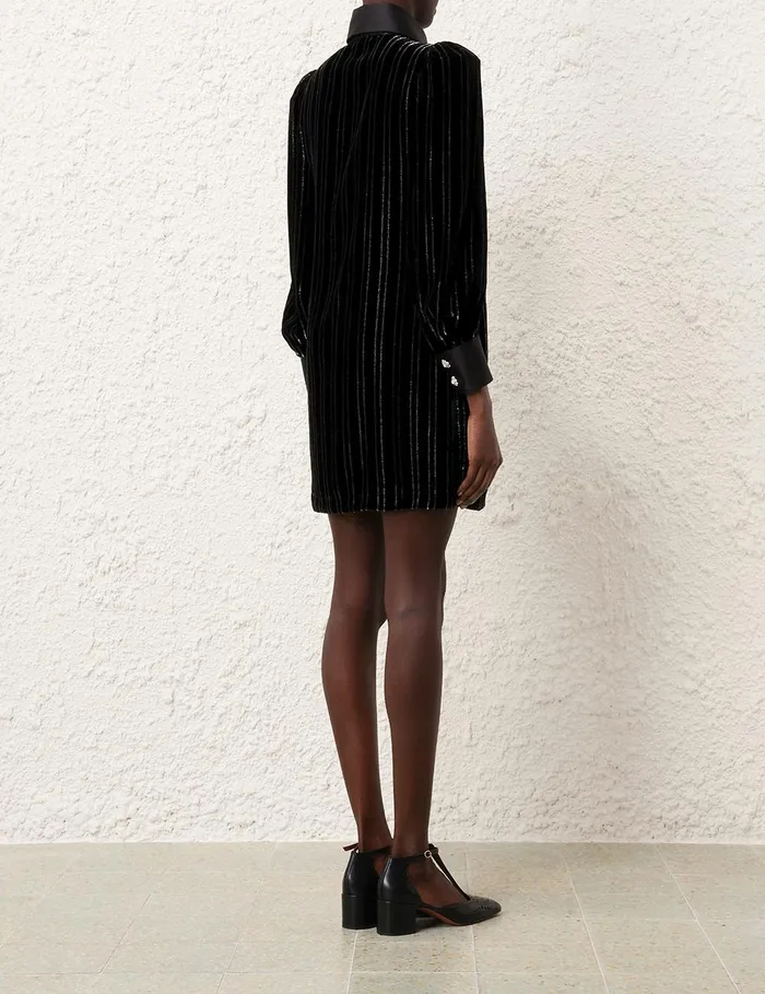 Women Clothing Zimmermann Illustration Velvet Mini Dress Blacksilver