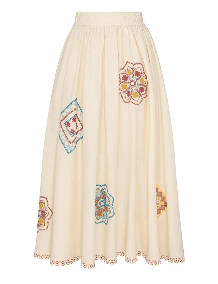 Women Clothing Zimmermann Ottie Doily Midi Skirt Cream Multi
