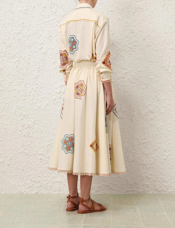 Women Clothing Zimmermann Ottie Doily Midi Skirt Cream Multi