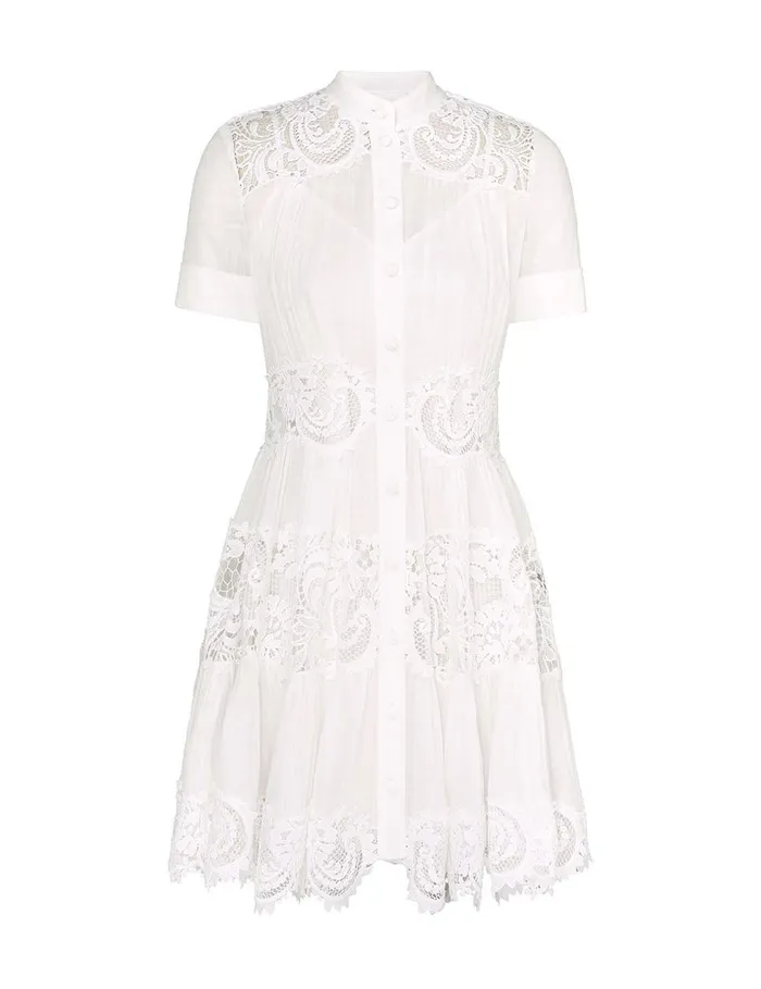Women Clothing Zimmermann Pop Lace Trimmed Mini Dress Ivory