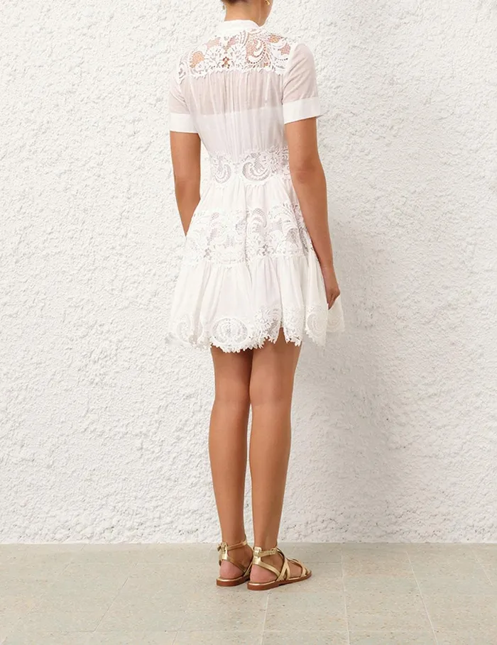 Women Clothing Zimmermann Pop Lace Trimmed Mini Dress Ivory
