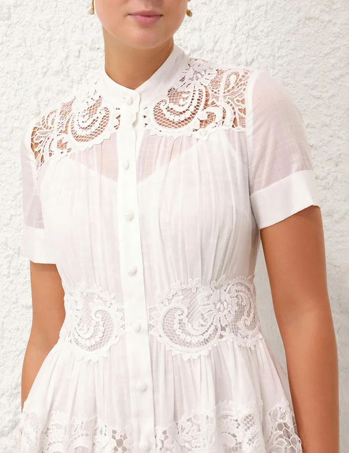 Women Clothing Zimmermann Pop Lace Trimmed Mini Dress Ivory