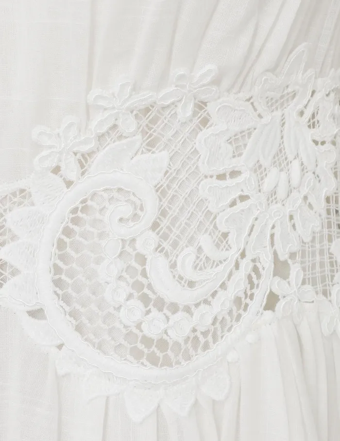 Women Clothing Zimmermann Pop Lace Trimmed Mini Dress Ivory