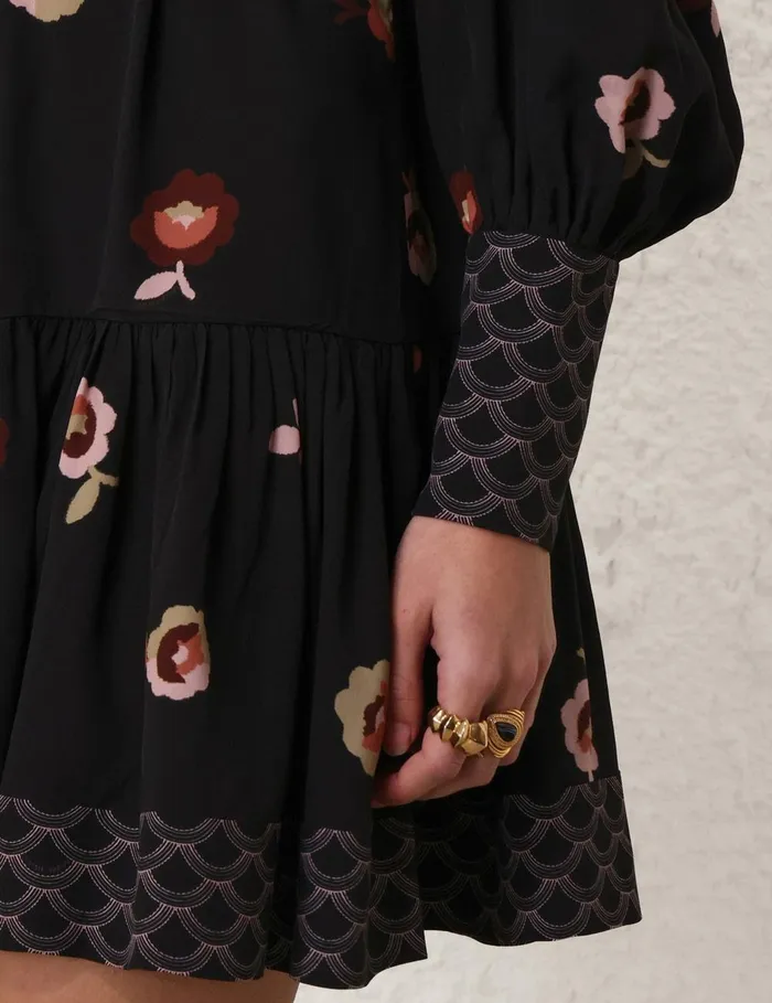 Women Clothing Zimmermann Pussybow Mini Dress Black Floral