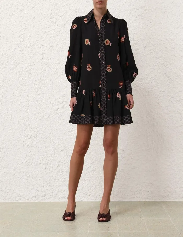 Women Clothing Zimmermann Pussybow Mini Dress Black Floral