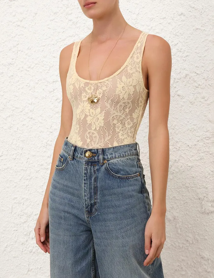 Women Clothing Zimmermann Scoop Neck Bodysuit Tea