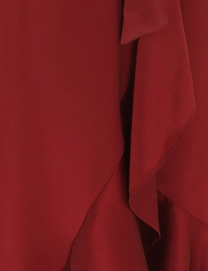 Women Clothing Zimmermann Silk Wrap Midi Dress Burgundy