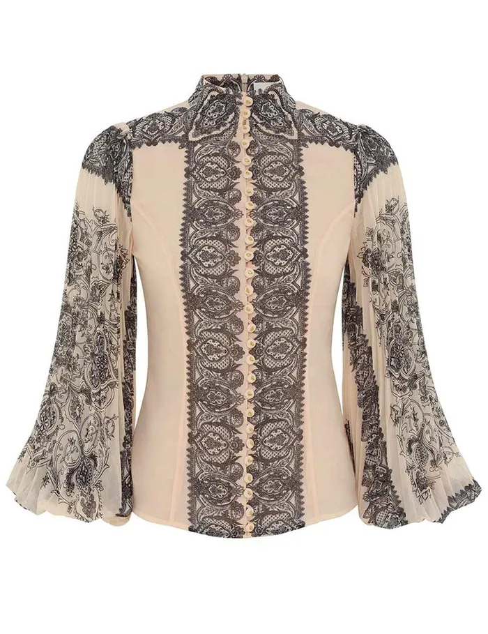 Women Clothing Zimmermann Sunray Pleated Blouse Tea Paisley