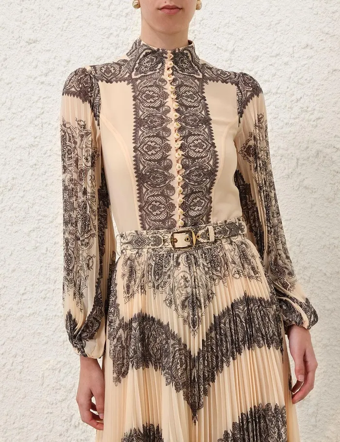Women Clothing Zimmermann Sunray Pleated Blouse Tea Paisley