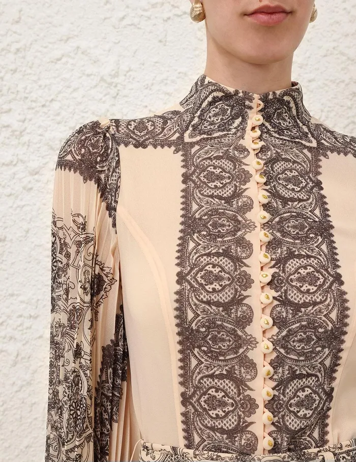 Women Clothing Zimmermann Sunray Pleated Blouse Tea Paisley