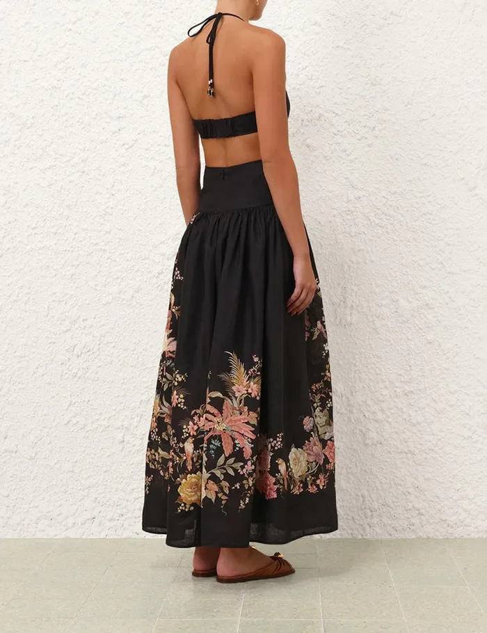 Women Clothing Zimmermann Tallow Halter Midi Dress Black Multi Floral