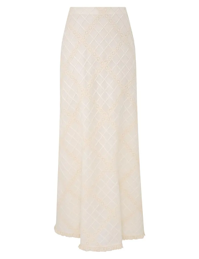Women Clothing Zimmermann Tallow Lace Trim Bias Skirt Tea