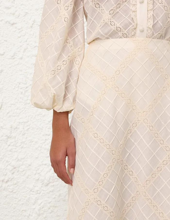 Women Clothing Zimmermann Tallow Lace Trim Bias Skirt Tea