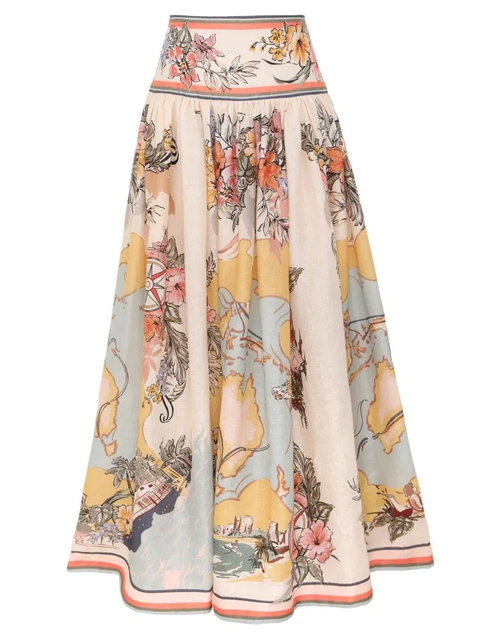 Women Clothing Zimmermann Tallow Midi Skirt Nautical Map