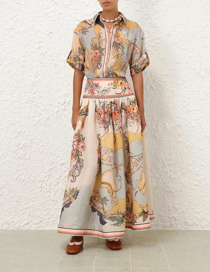 Women Clothing Zimmermann Tallow Midi Skirt Nautical Map