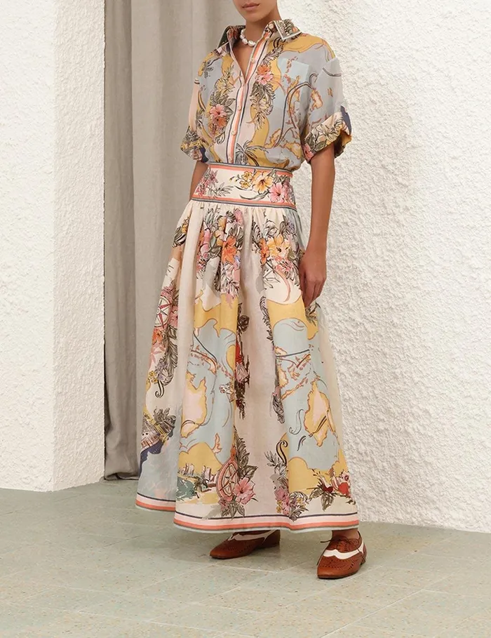 Women Clothing Zimmermann Tallow Midi Skirt Nautical Map