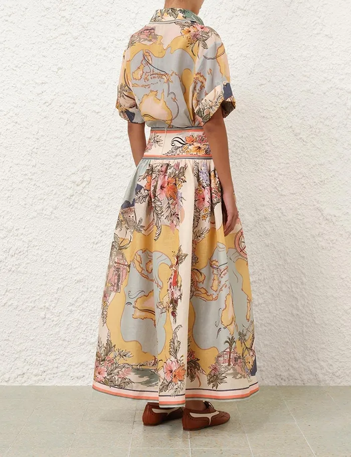 Women Clothing Zimmermann Tallow Midi Skirt Nautical Map