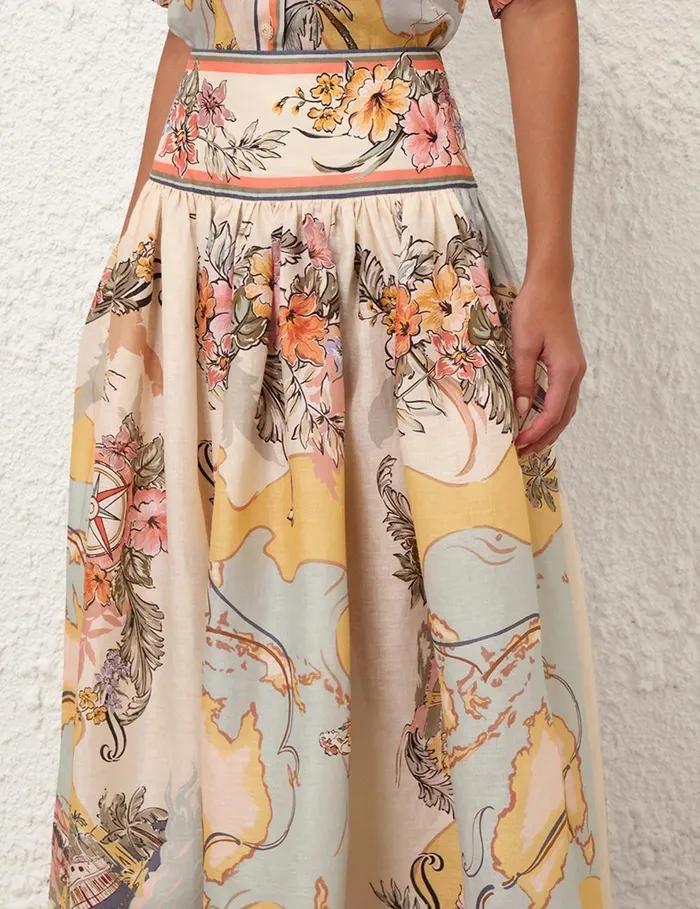 Women Clothing Zimmermann Tallow Midi Skirt Nautical Map