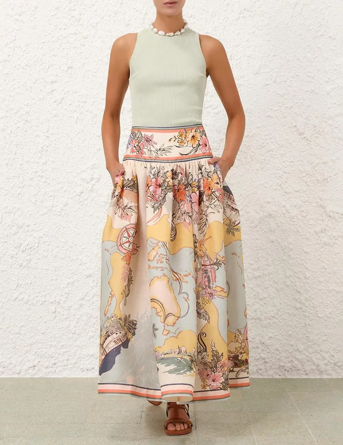 Women Clothing Zimmermann Tallow Midi Skirt Nautical Map