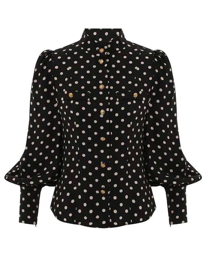 Women Clothing Zimmermann Utility Blouse Blackcream Dot