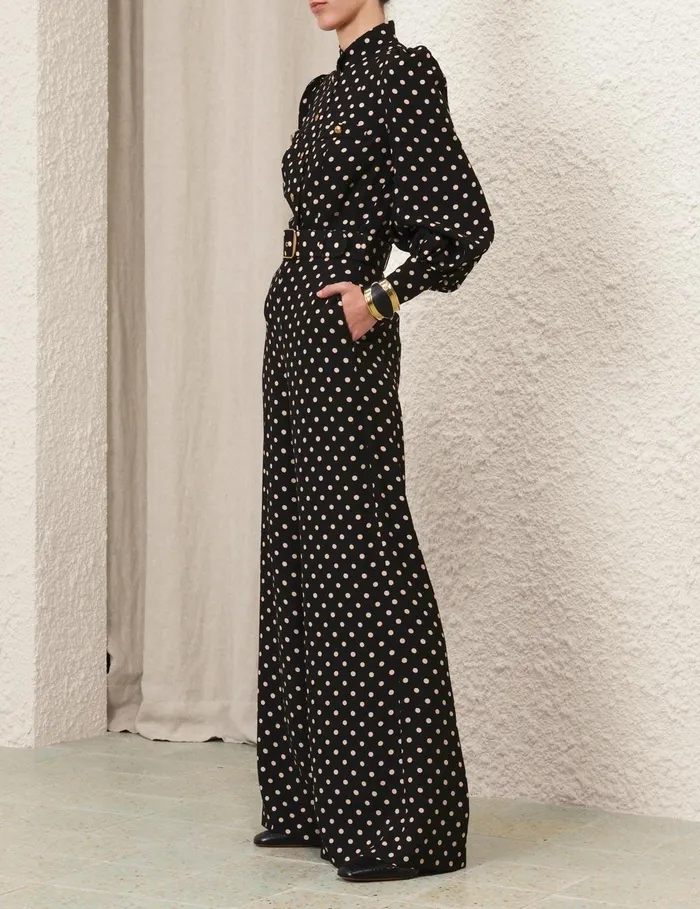 Women Clothing Zimmermann Utility Blouse Blackcream Dot