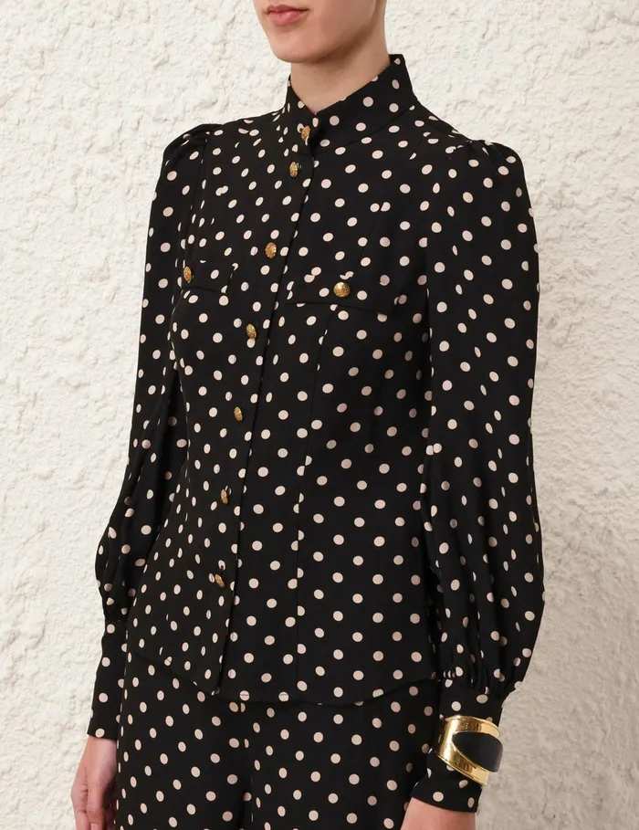 Women Clothing Zimmermann Utility Blouse Blackcream Dot