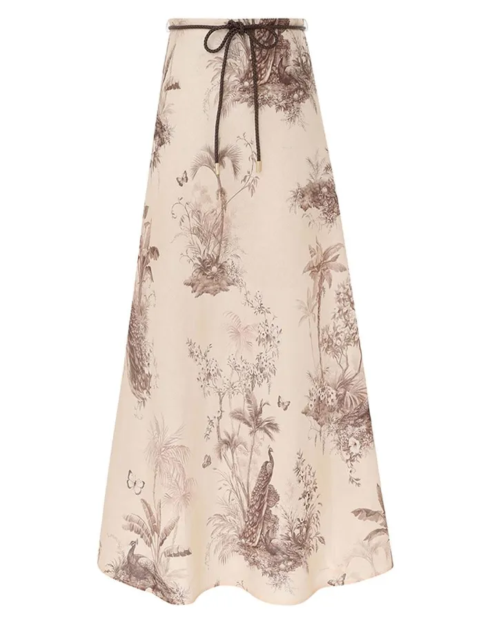 Women Clothing Zimmermann Waverly Bias Midi Skirt Beige Palm