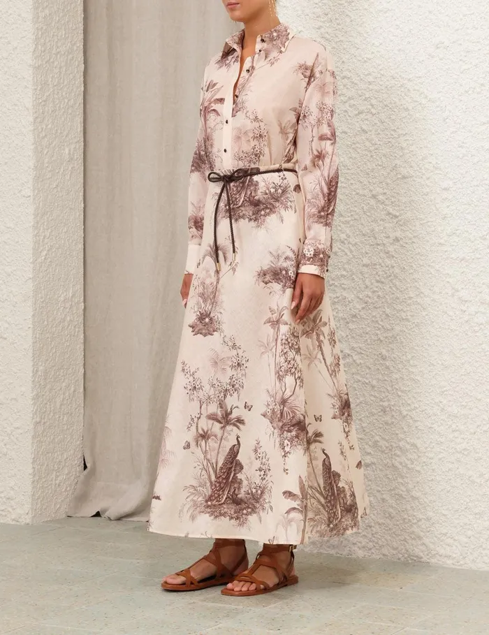 Women Clothing Zimmermann Waverly Bias Midi Skirt Beige Palm