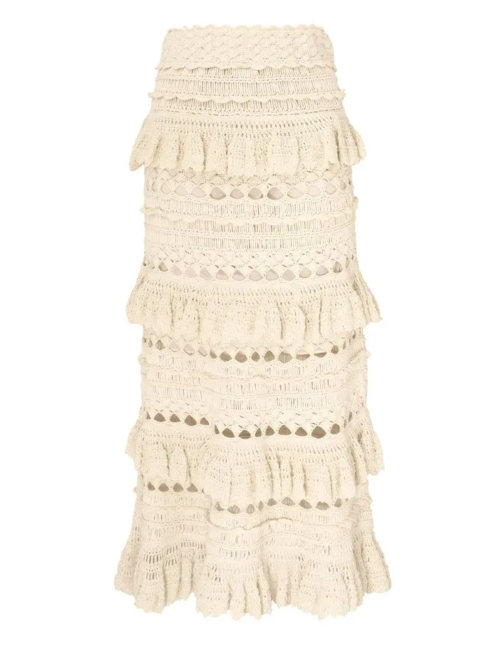 Women Clothing Zimmermann Waverly Crochet Midi Skirt Cream