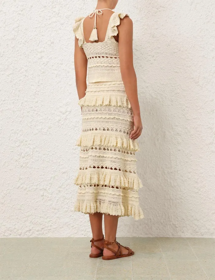 Women Clothing Zimmermann Waverly Crochet Midi Skirt Cream