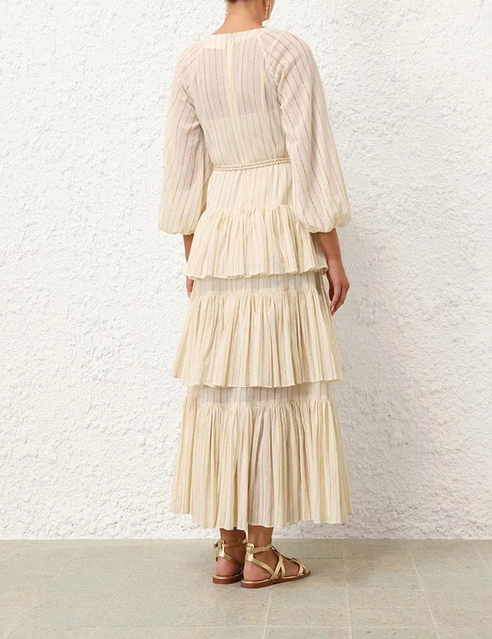 Women Clothing Zimmermann Waverly Tiered Midi Dress Ivorygold