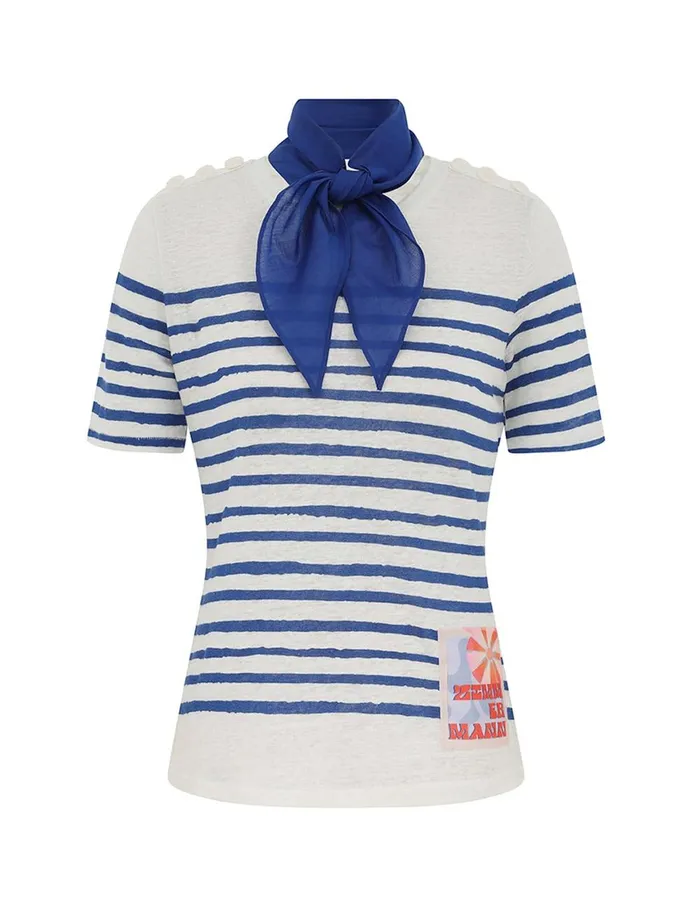 Women Clothing Zimmermann Wylie Stripe Tee Cobaltivory