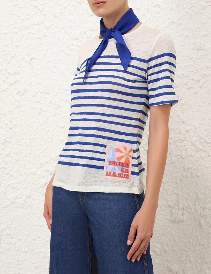 Women Clothing Zimmermann Wylie Stripe Tee Cobaltivory