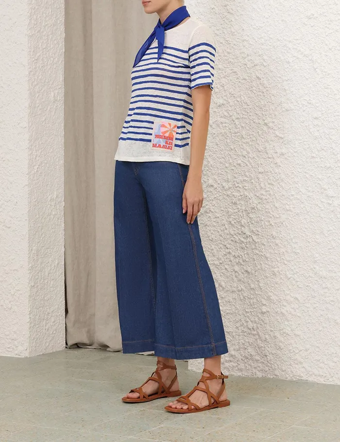 Women Clothing Zimmermann Wylie Stripe Tee Cobaltivory