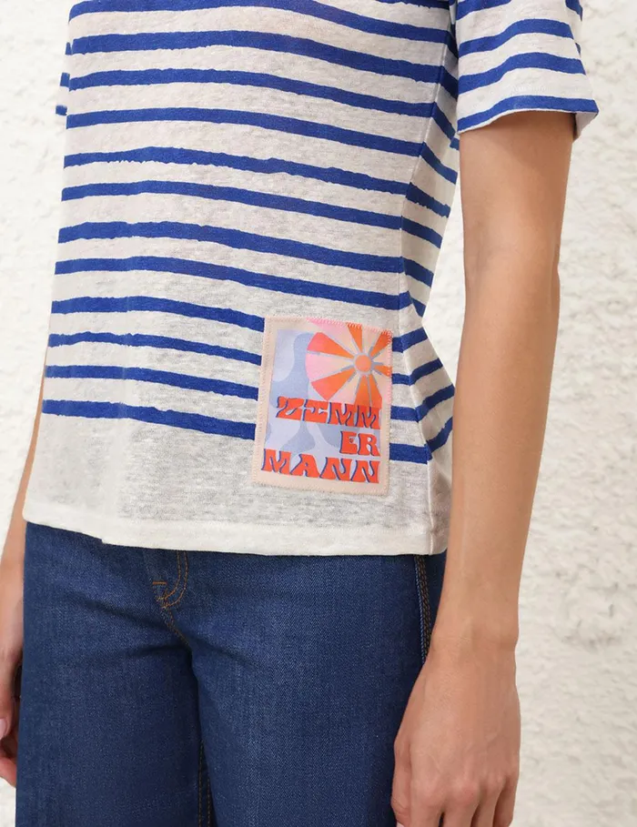 Women Clothing Zimmermann Wylie Stripe Tee Cobaltivory