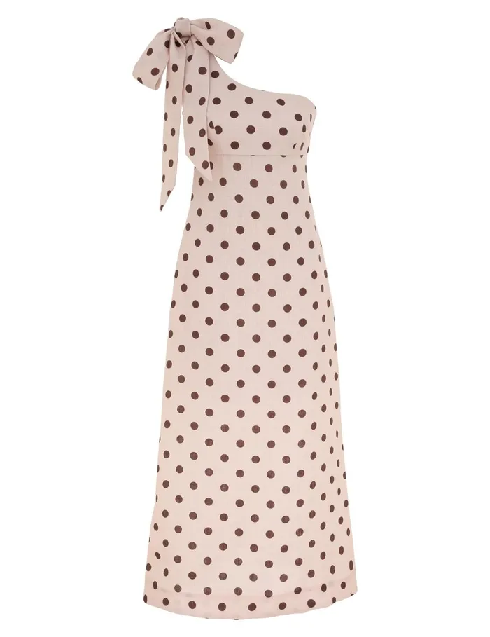 Women Dresses and Coverups Zimmermann Acacia One Shoulder Midi Dress Creamtan Dot