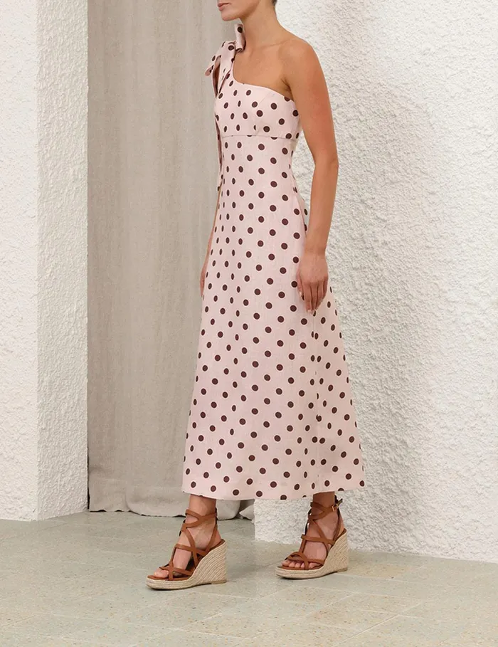 Women Dresses and Coverups Zimmermann Acacia One Shoulder Midi Dress Creamtan Dot