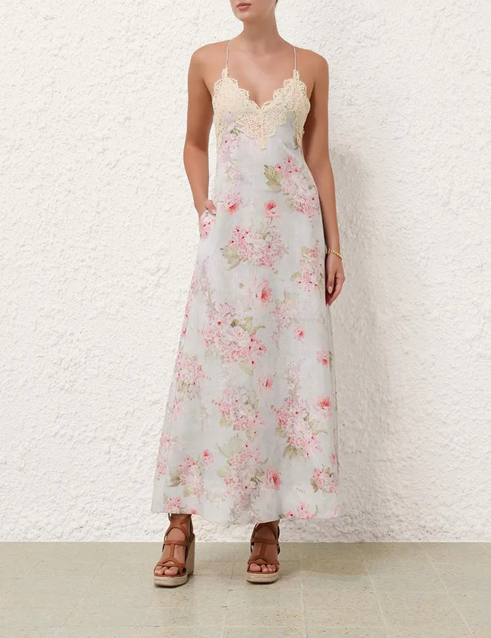 Women Dresses and Coverups Zimmermann Halliday ALine Maxi Dress Blue Watercolour Floral