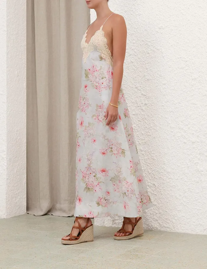 Women Dresses and Coverups Zimmermann Halliday ALine Maxi Dress Blue Watercolour Floral