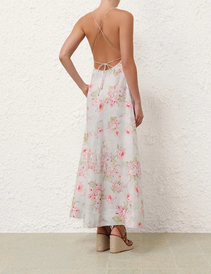 Women Dresses and Coverups Zimmermann Halliday ALine Maxi Dress Blue Watercolour Floral