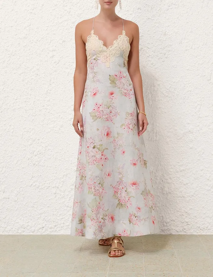 Women Dresses and Coverups Zimmermann Halliday ALine Maxi Dress Blue Watercolour Floral