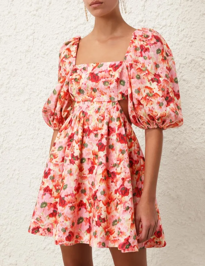Women Dresses and Coverups Zimmermann Lightburst Cut Out Mini Dress Red Floral